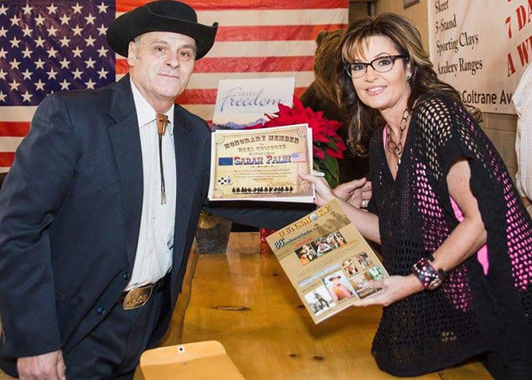 Sarah Palin Receiving Her Membership Certificate From Robert Lanthier (President of the Reel Cowboys)